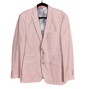 Tallia sport coat Men's 42 R Pink Plaid Mason Fit Houndstooth Linen Modern